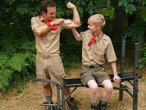 Horny Scoutleader disrobes and bangs